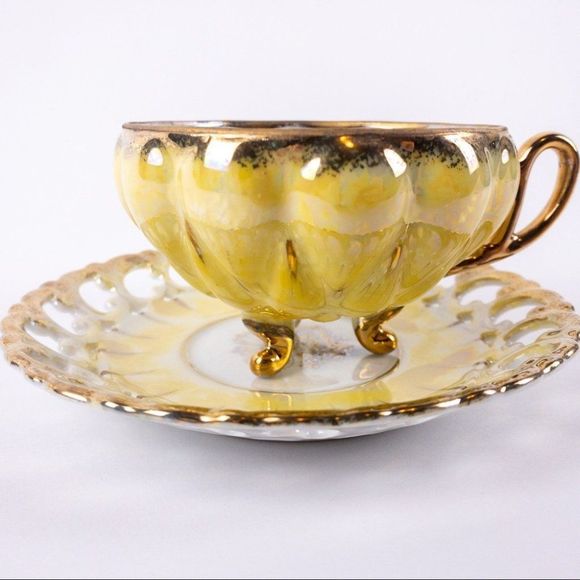 Vintage Royal Sealy Tea Cup in Luster Yellow with Gold and Iridescent Accents - Picture 7 of 8